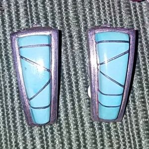 Vintage Zuni Silver stamped turquoise earrings